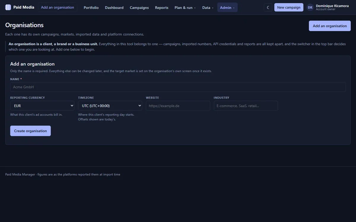 Screenshot of Paid Media Manager